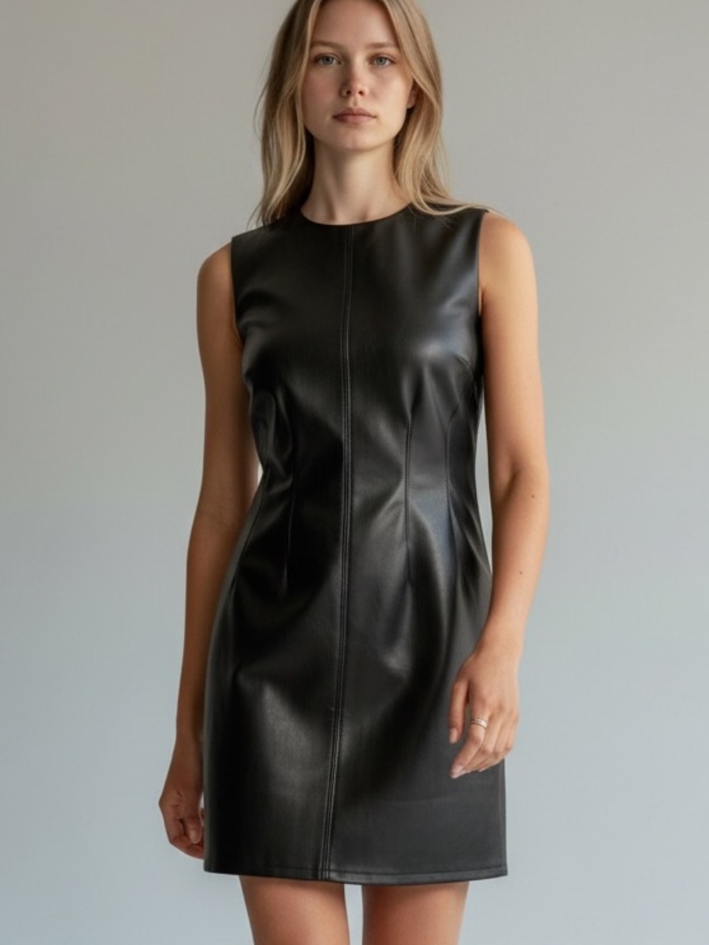 Abercrombie Leather Dress (Vegan/Faux) Black Sleeveless Short Biker Posh Sleek L